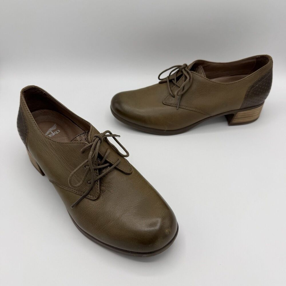 Dansko Taupe Louise Burnished Nappa Leather Heeled Oxford Shoes 39 / US 8.5 - 9